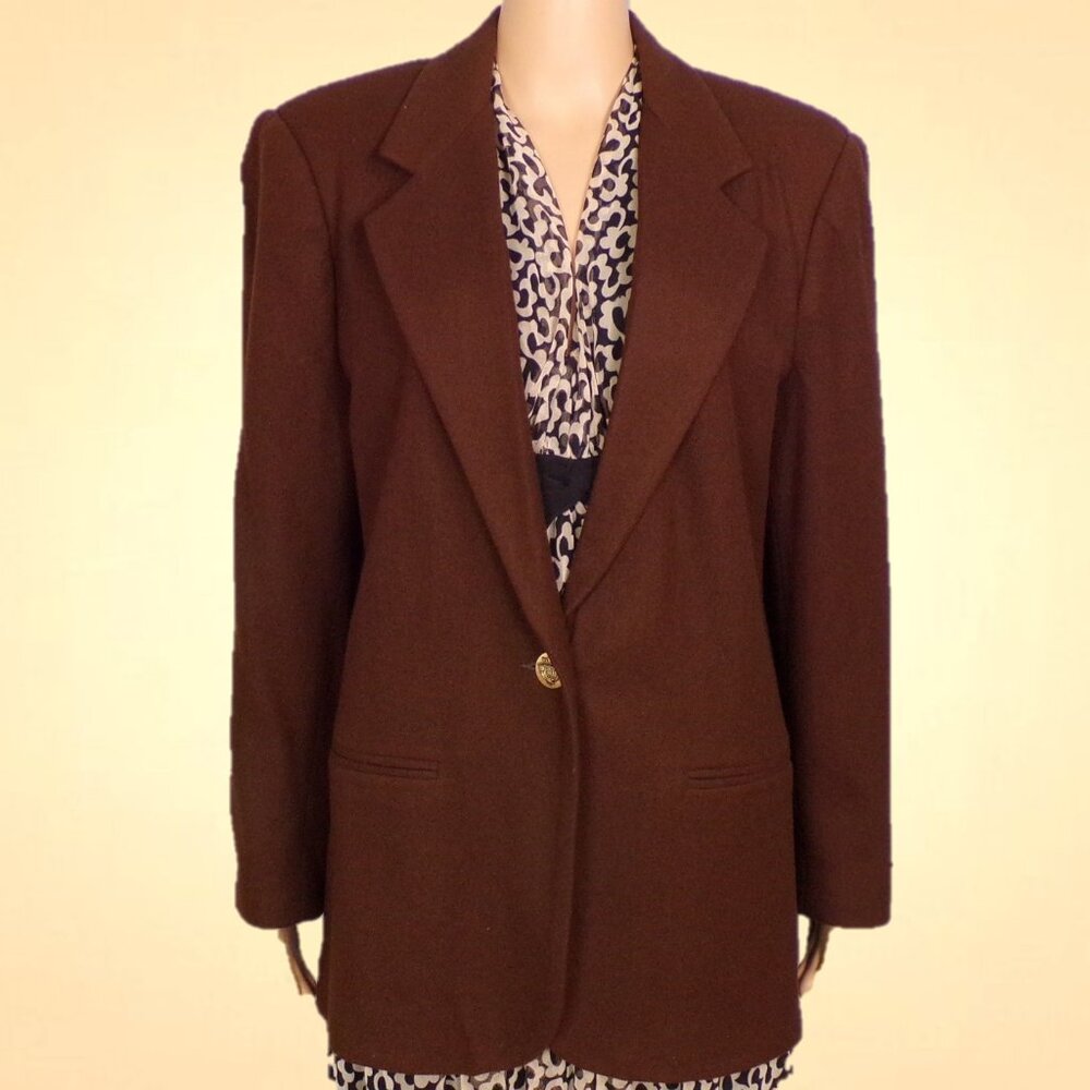 SAG HARBOR size 12 brown 1-button blazer 100% wool dry clean only